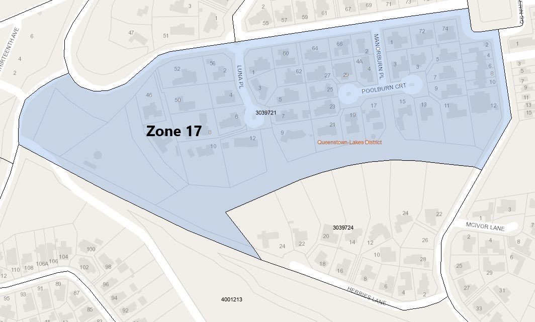 Hope Ave, Howards Drive, Luna Place, Manorburn Place, Onslow Road, Poolburn Court – Zone 17