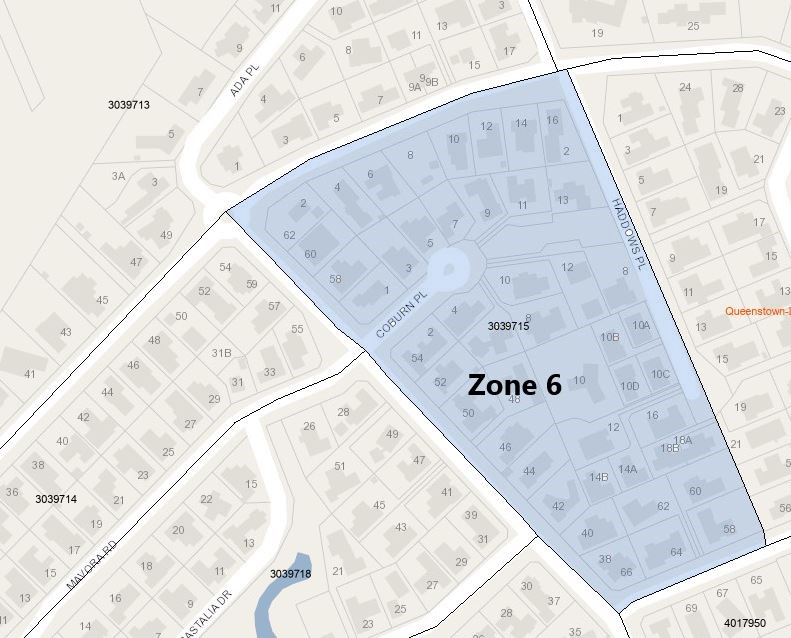 Haddows Place, Sylvan Street, Coburn Place, Erskine Street – Zone 6